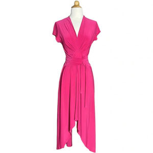 IMAN High Low Pink Cinched Waist‎ Midi Dress, Size Small